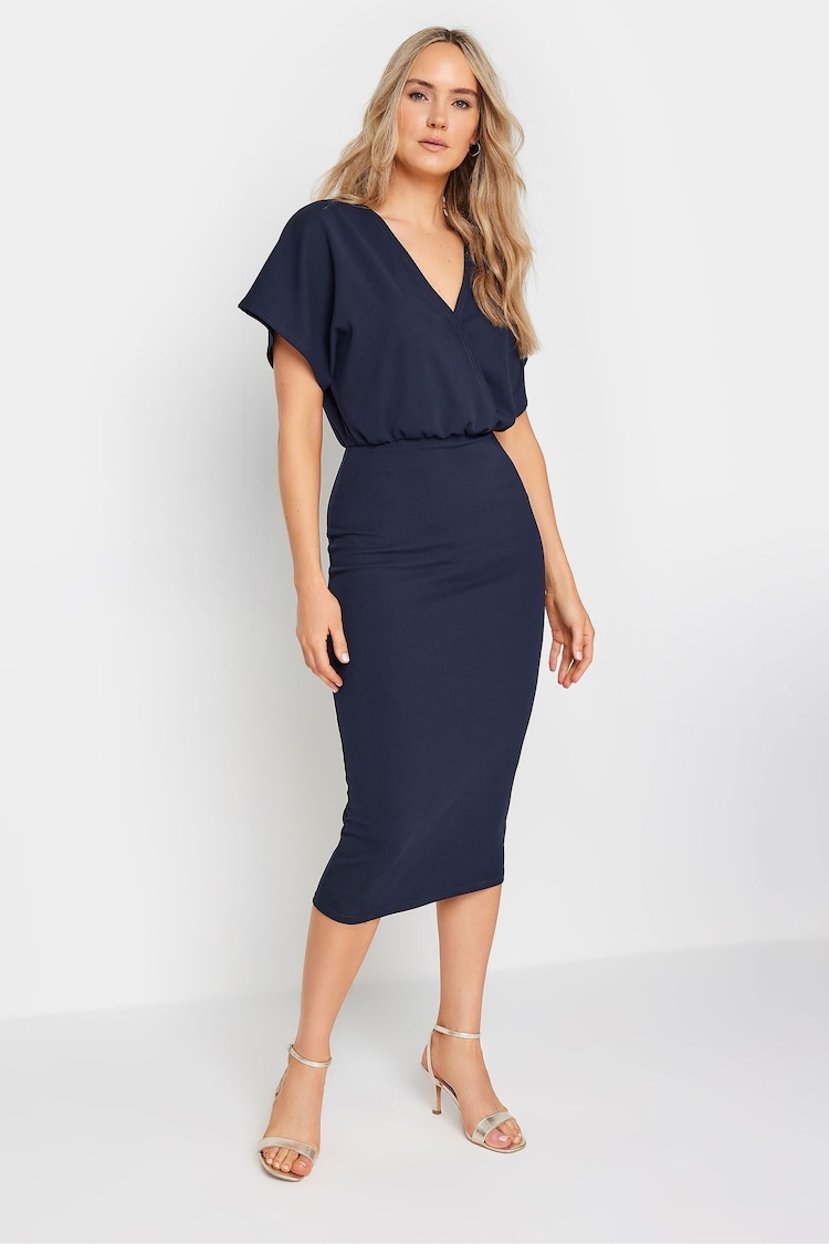 Long Tall Sally Blue Scuba Wrap Midi Dress - Image 1 of 5