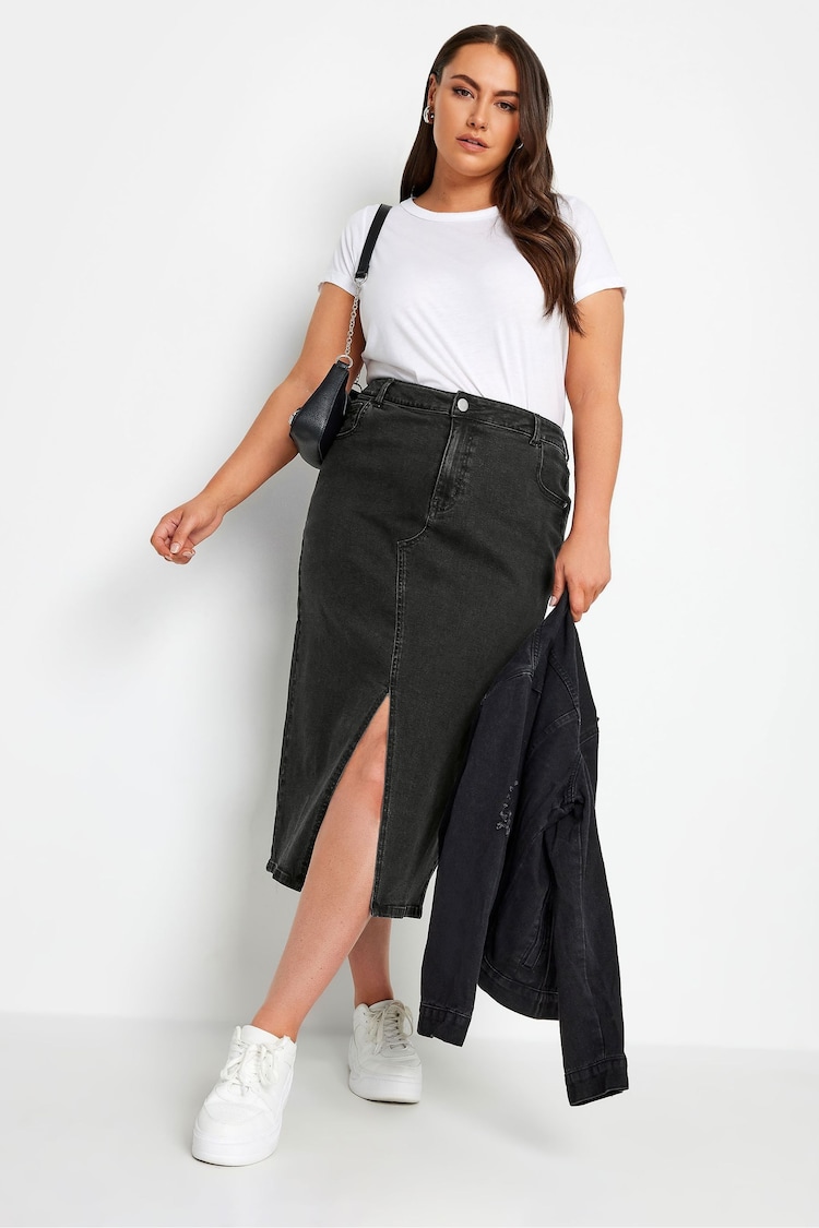 Yours Curve Black Midi Denim Skirt - Image 2 of 4