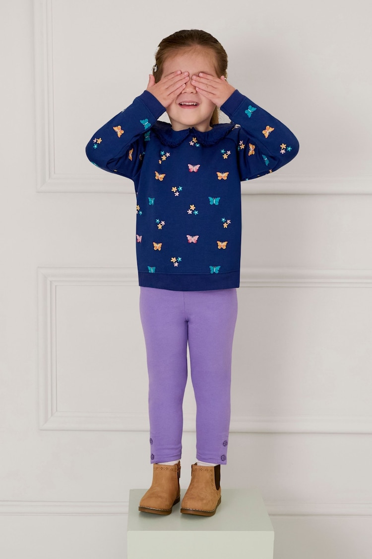 JoJo Maman Bébé Navy Blue Butterfly Embroidered Collar Sweatshirt - Image 1 of 5