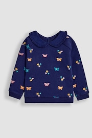 JoJo Maman Bébé Navy Blue Butterfly Embroidered Collar Sweatshirt - Image 3 of 5