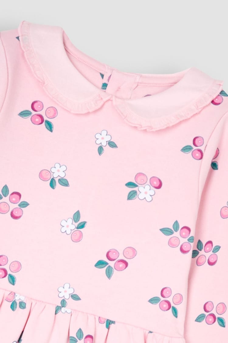 JoJo Maman Bébé Pink Berry Floral Embroidered Sweat Dress With Collar - Image 3 of 3