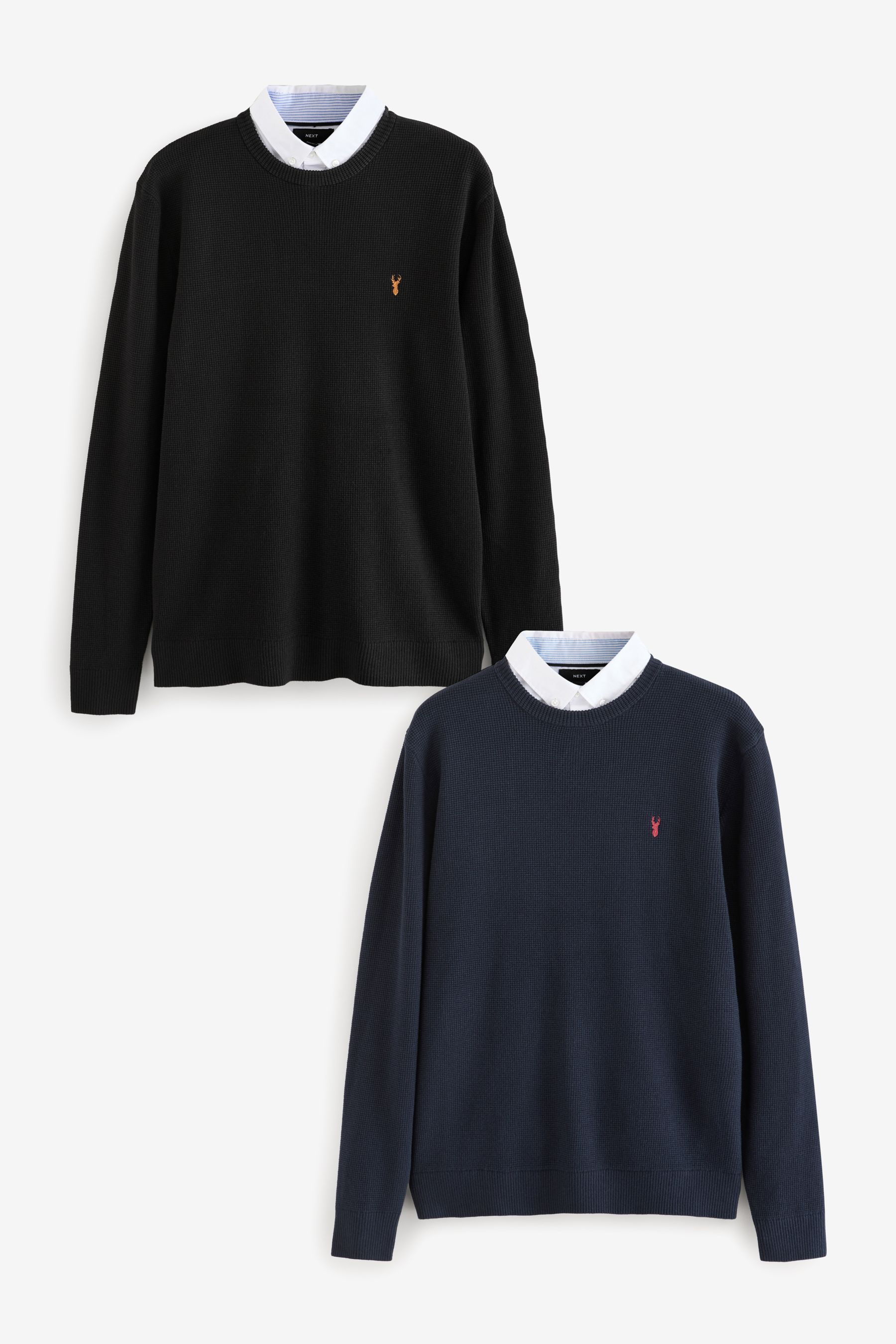 Buy Black Navy Oxford Mock 100 Cotton Shirt Jumper 2 Pack Next Ukraine