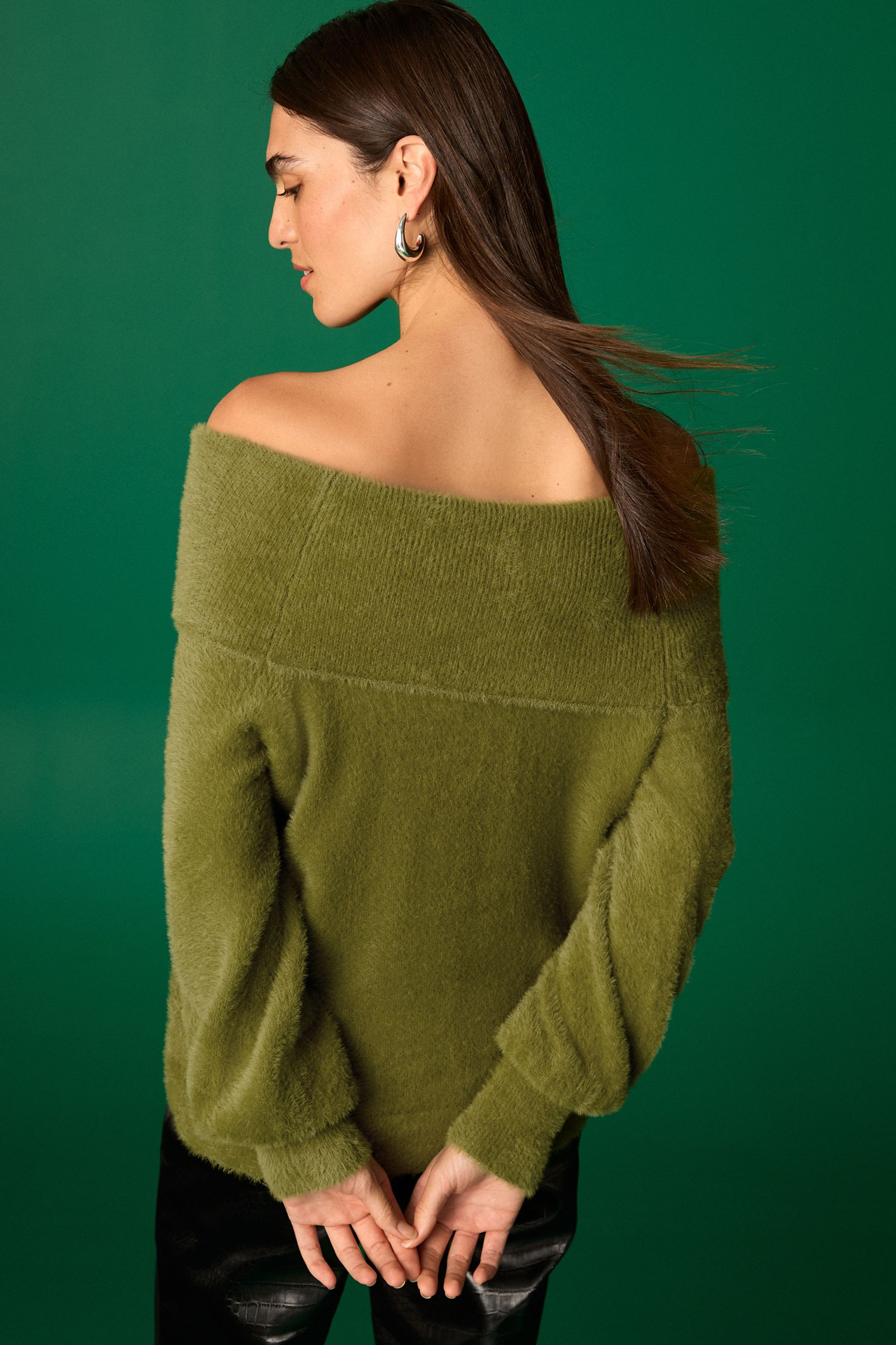 Buy Olive Green Fluffy Off Shoulder Bardot Jumper from Next France