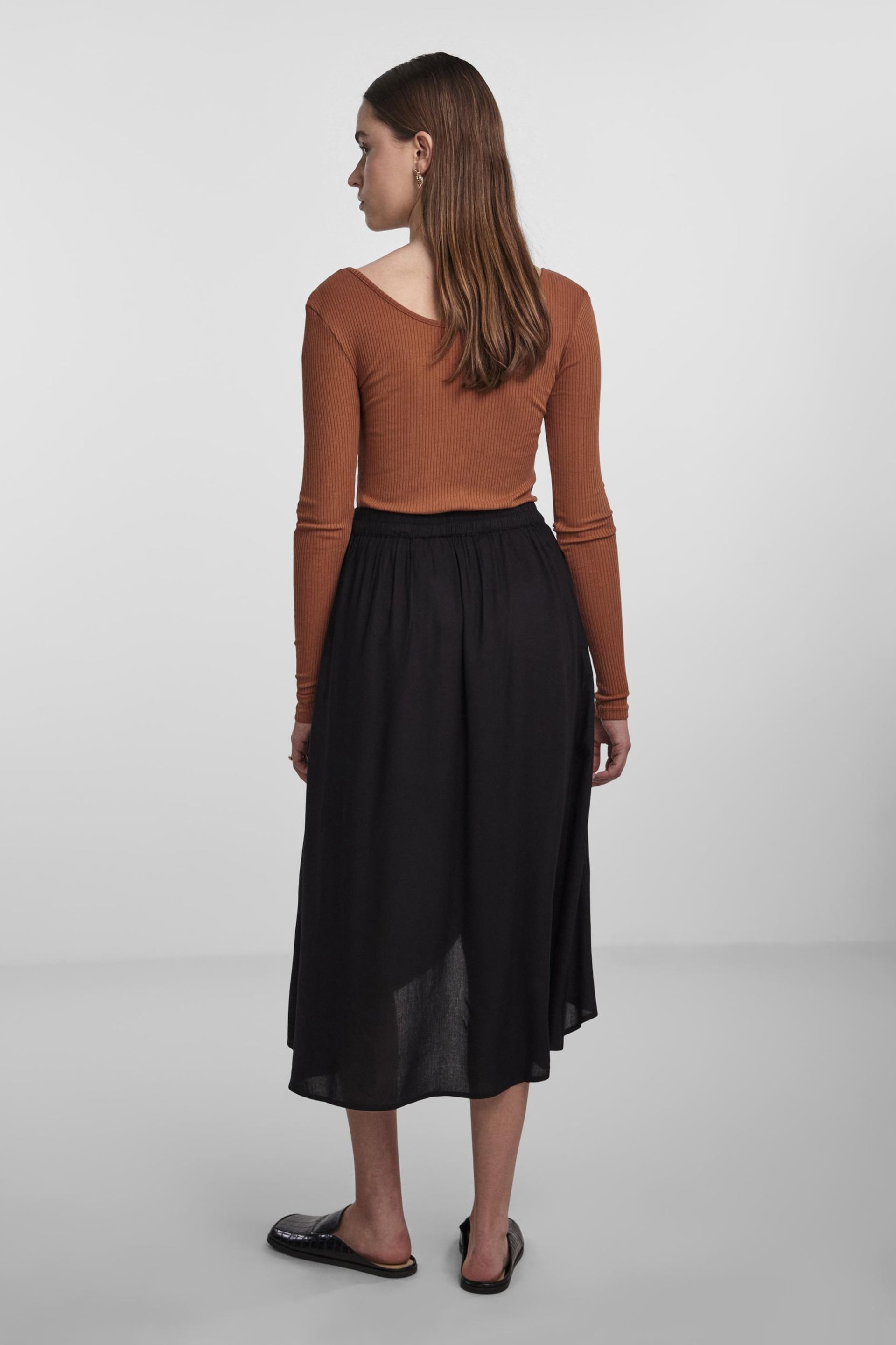 PIECES Black Wrap Midi Skirt - Image 3 of 5