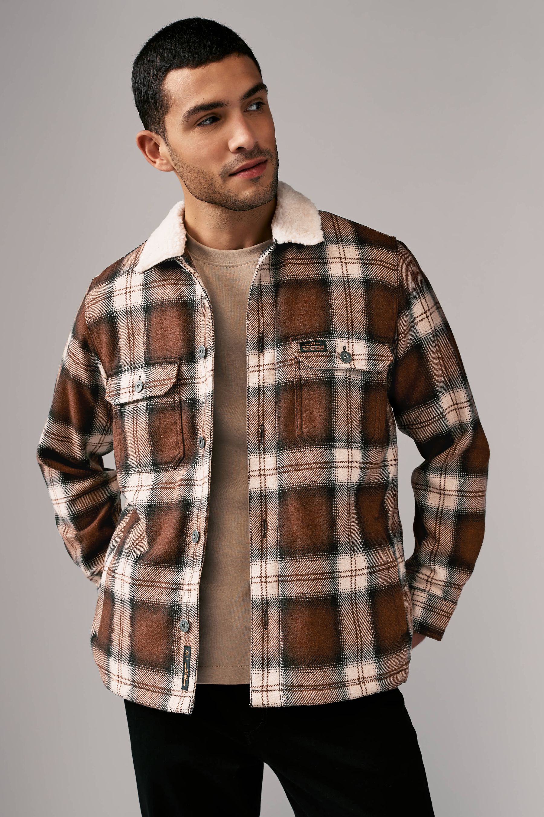 Buy Brown Check Borg Lined Shacket from the Next UK online shop