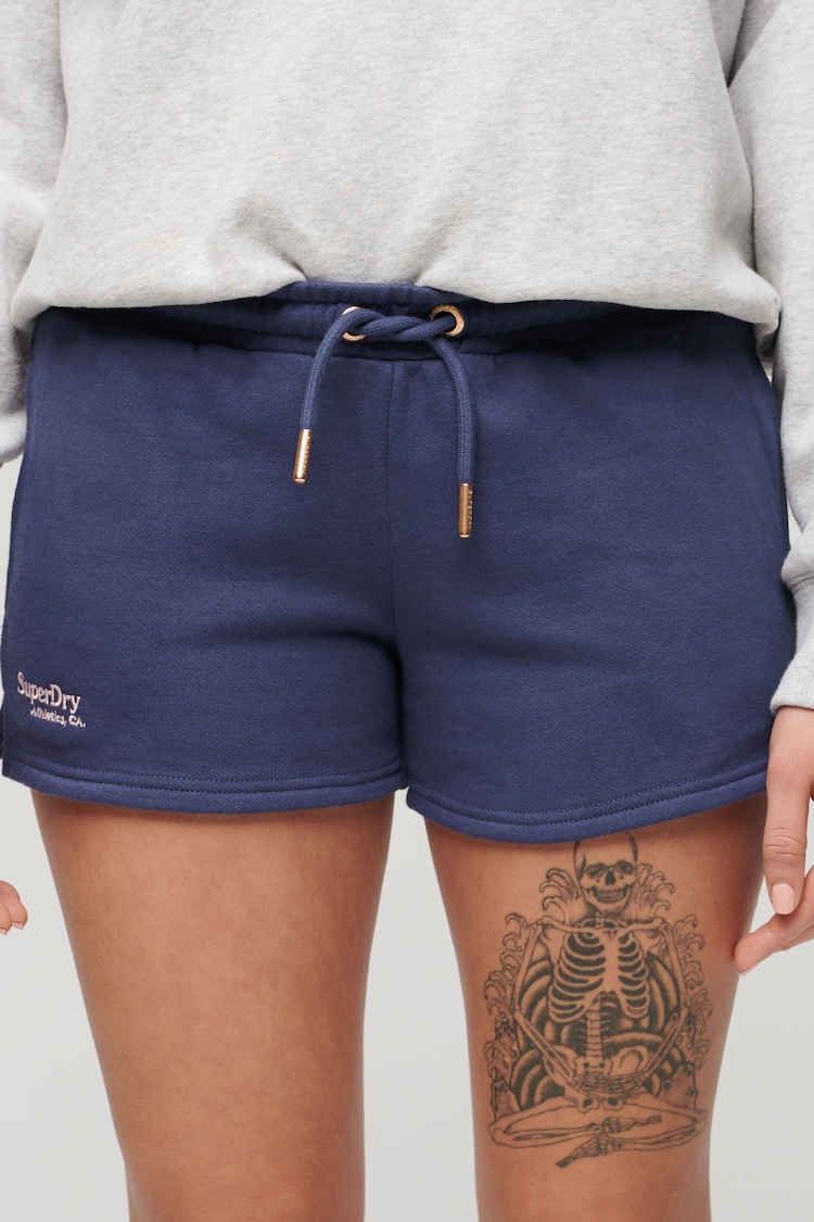 Superdry Blue 100% Cotton Essential Logo Shorts - Image 1 of 4