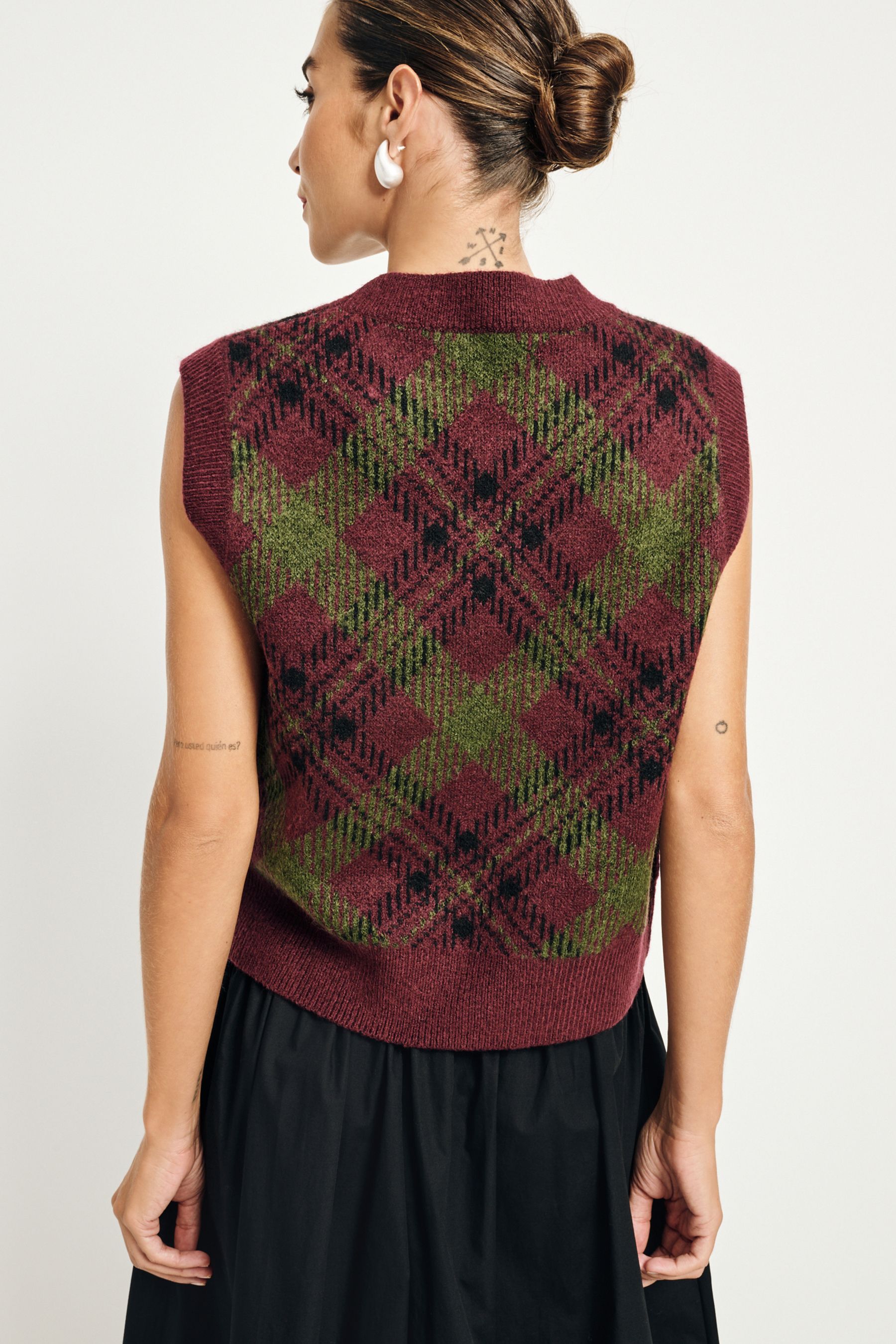 Buy Burgundy Olive Tartan Sleeveless Crew Neck Knitted Jumper Tank Vest Top with Wool from the Next UK online shop