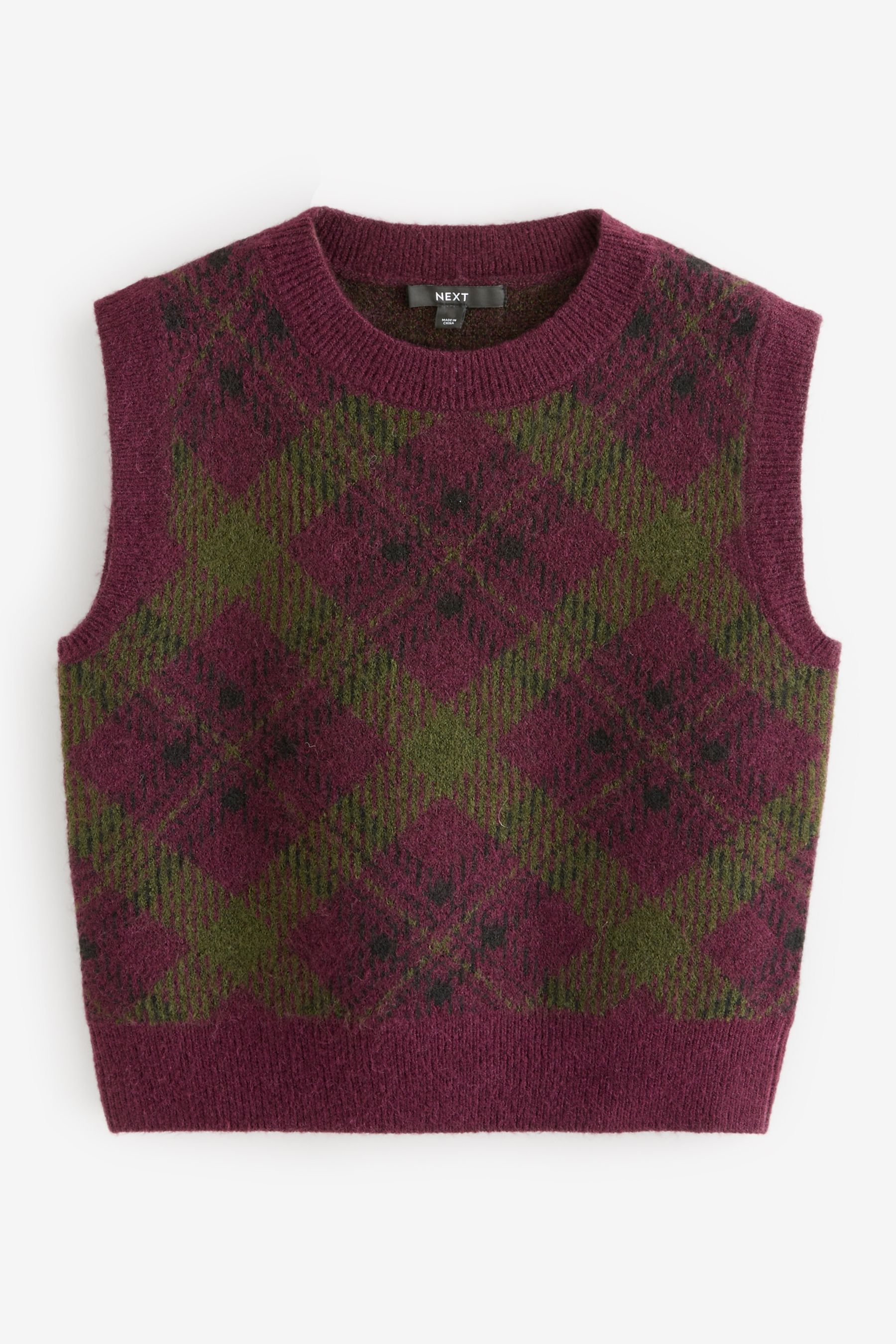 Buy Burgundy Olive Tartan Sleeveless Crew Neck Knitted Jumper Tank Vest Top with Wool from the Next UK online shop