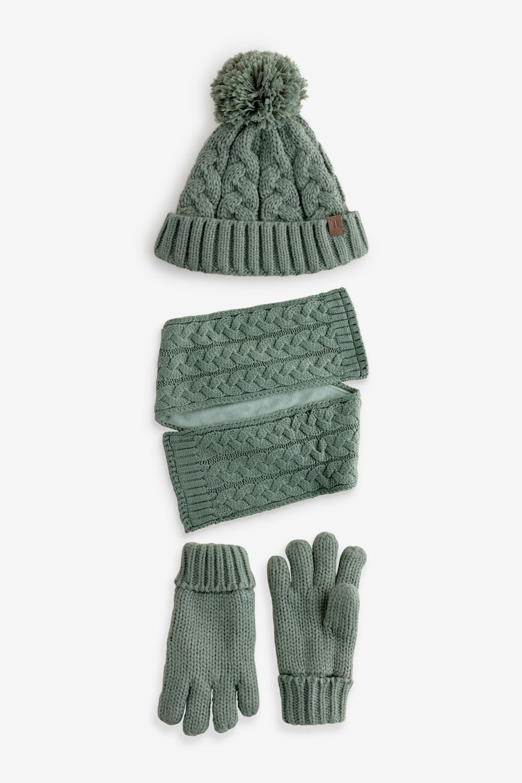 Sage Green Cable Knit Hat, Glove & Scarf Set (3-16yrs) - Image 1 of 5