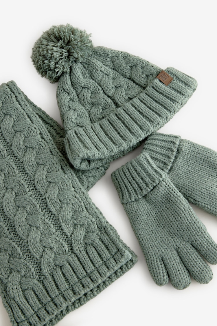 Sage Green Cable Knit Hat, Glove & Scarf Set (3-16yrs) - Image 5 of 5