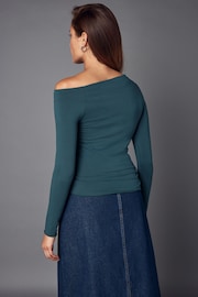 Blue Long Sleeve Asymmetric Gathered Top - Image 2 of 8