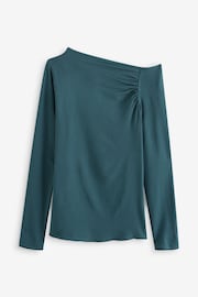 Blue Long Sleeve Asymmetric Gathered Top - Image 6 of 8