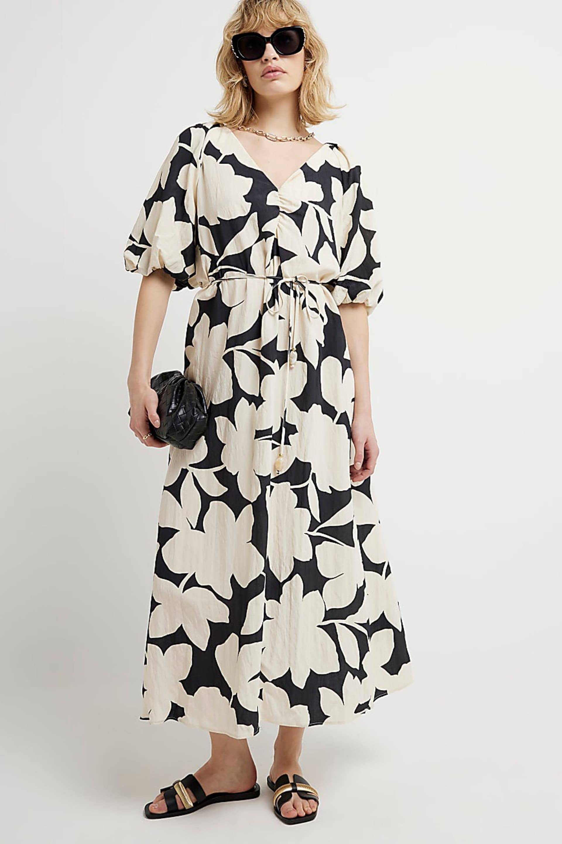 River Island Black Puff Sleeve Belted Dress - Image 5 of 7