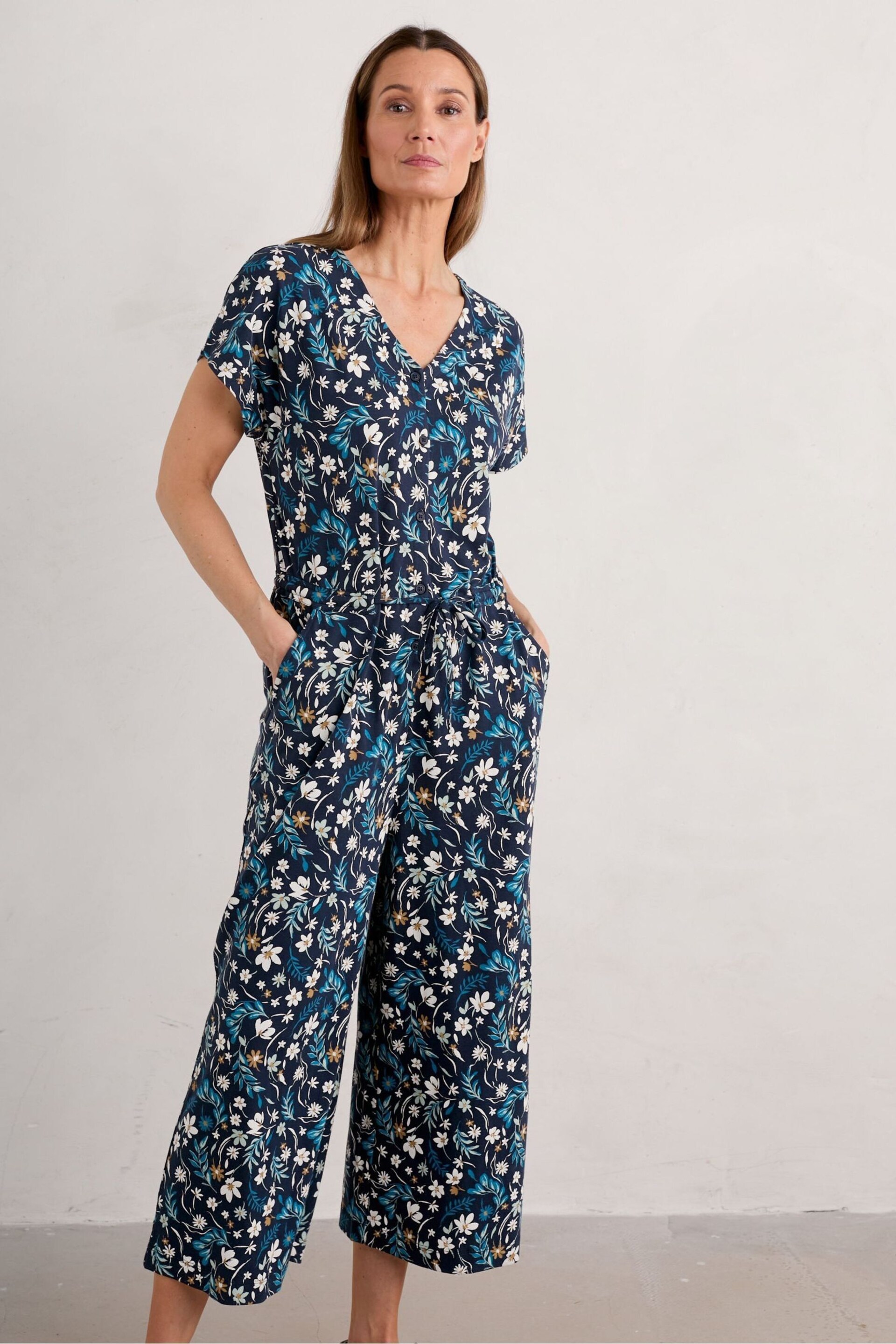 Seasalt Cornwall Blue Trellis Jumpsuit - Image 1 of 5