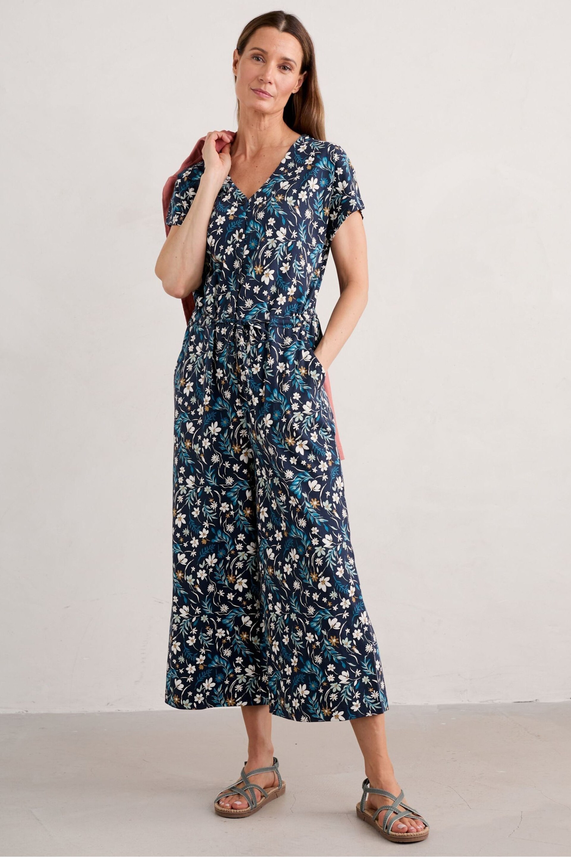 Seasalt Cornwall Blue Trellis Jumpsuit - Image 3 of 5