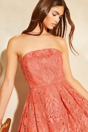 Lipsy Pink All Over Premium Lace Bandeau Skater Prom Dress - Image 3 of 4