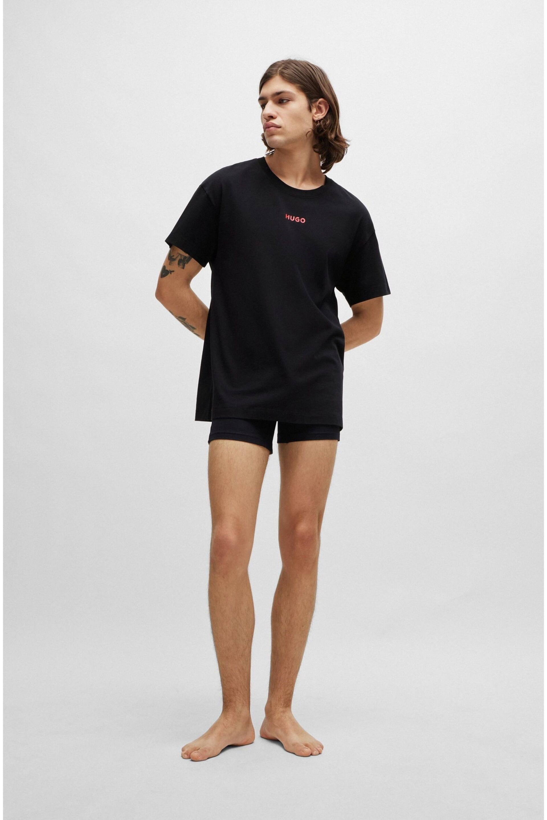 HUGO Logo-Print Black Pyjama T-Shirt in Stretch Cotton - Image 3 of 5