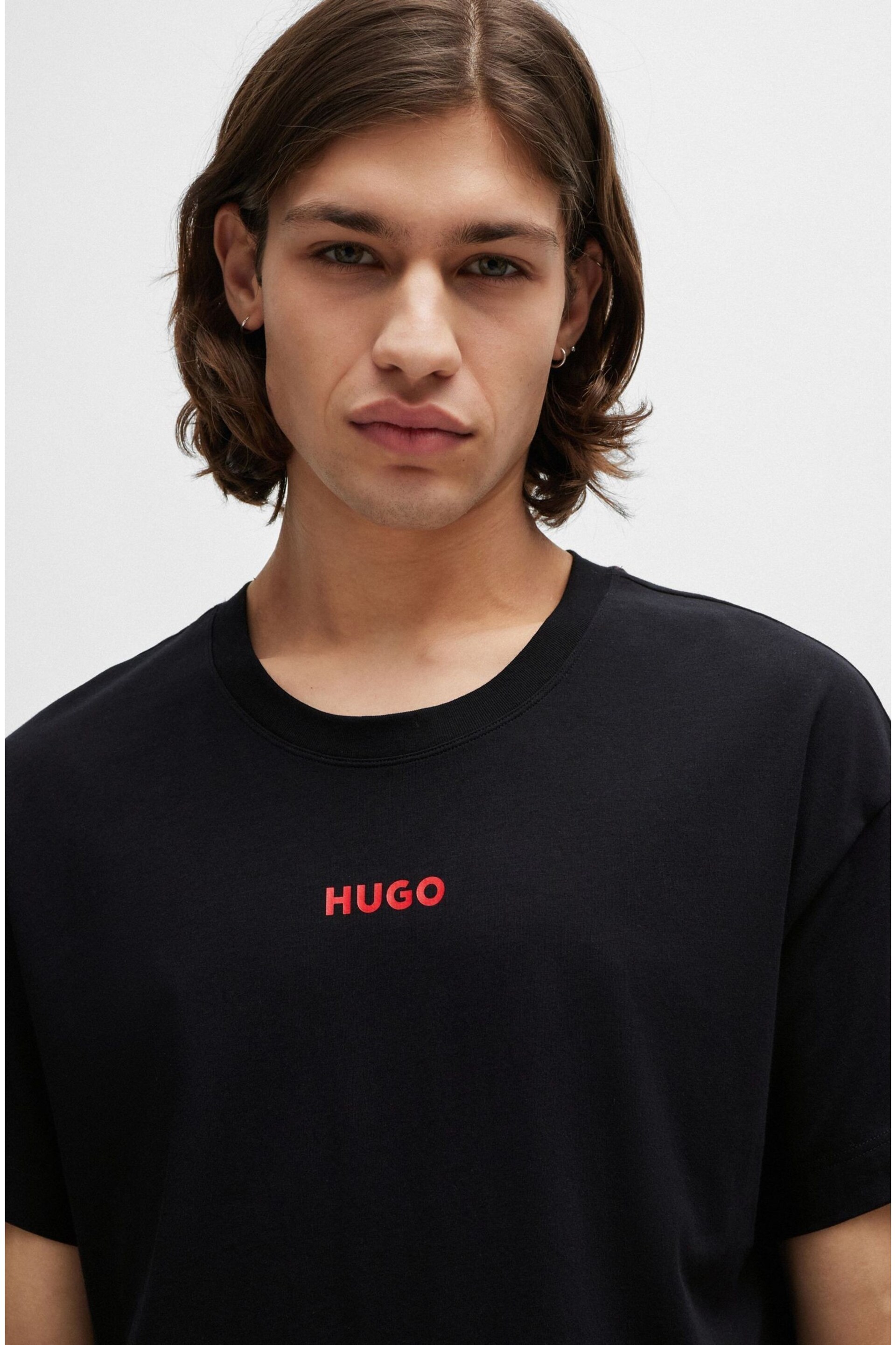 HUGO Logo-Print Black Pyjama T-Shirt in Stretch Cotton - Image 4 of 5