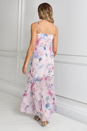 Sistaglam Pink Floral Wrap Front Chiffon Maxi Dress - Image 4 of 4