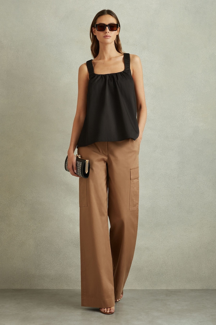 Reiss Corey Cotton Ruched Strap Top - Image 1 of 5