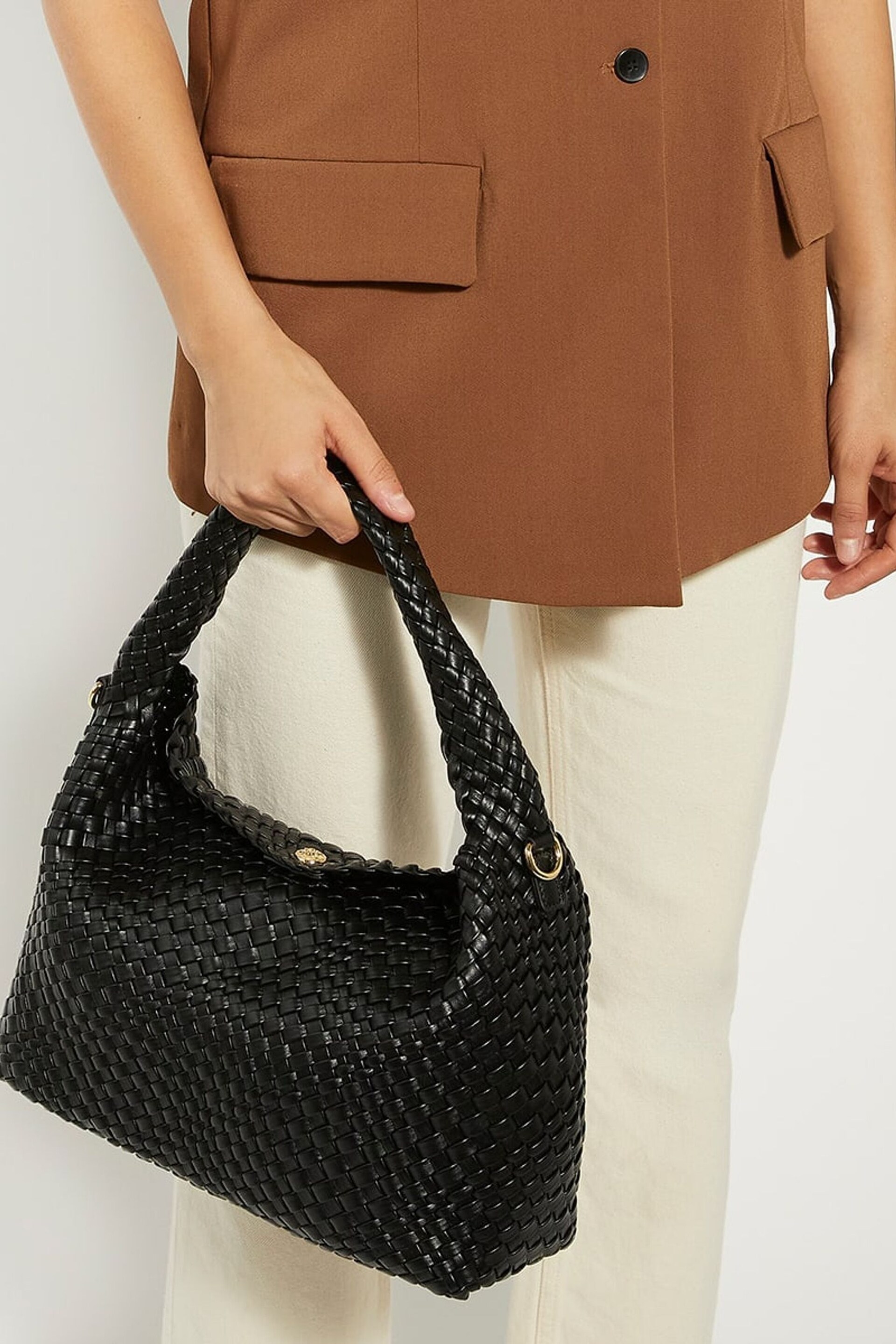 Dune London Black Large Deliberate Woven Slouch Bag - Image 1 of 7