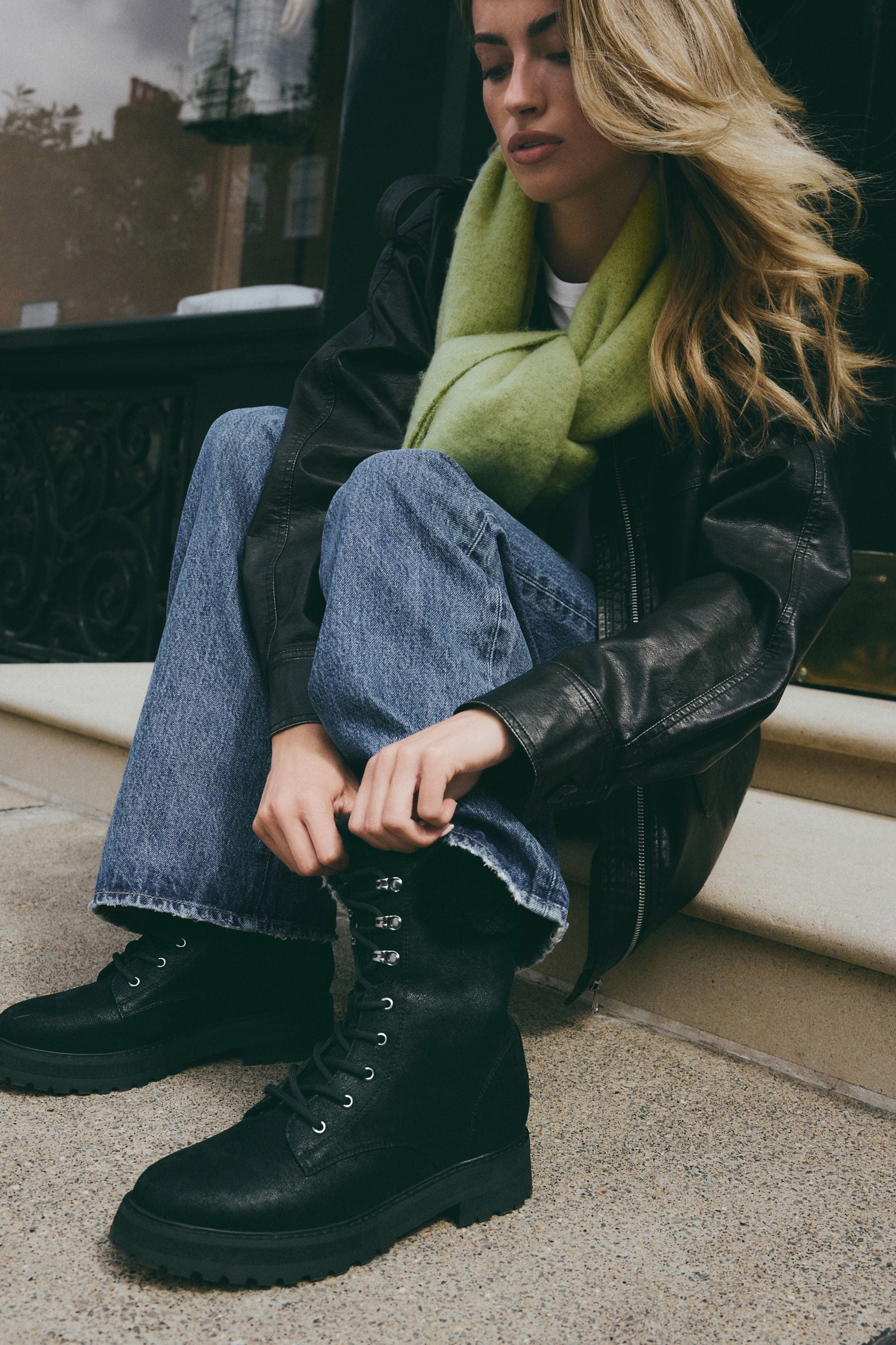 Buy Black Forever Comfort Faux Fur Collared Lace Up Boots from the Next UK online shop