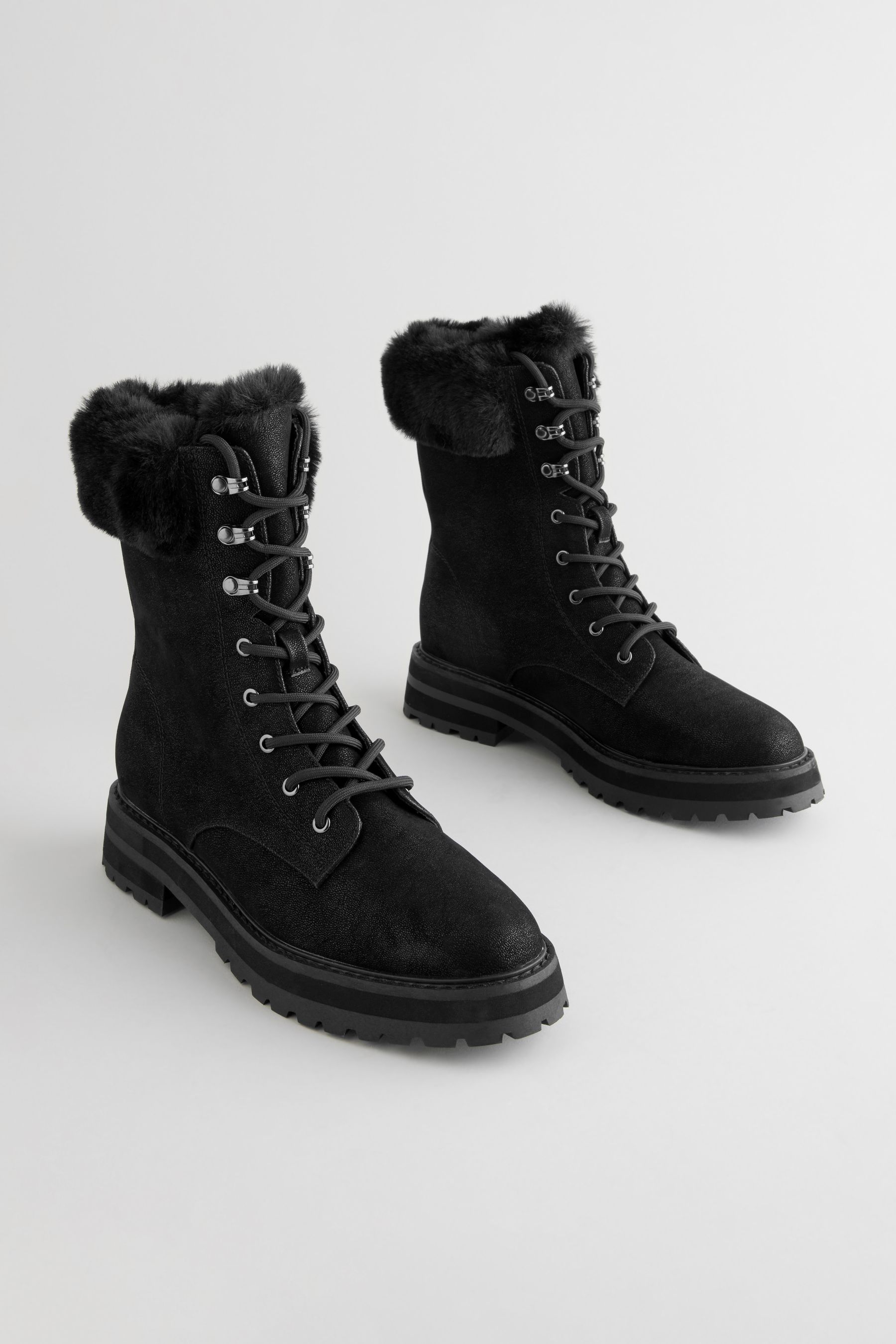 Buy Black Forever Comfort Faux Fur Collared Lace Up Boots from the Next UK online shop