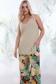 Yours Curve Black Tropical Print Wide Leg Trousers - Image 1 of 6