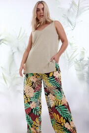 Yours Curve Black Tropical Print Wide Leg Trousers - Image 2 of 6