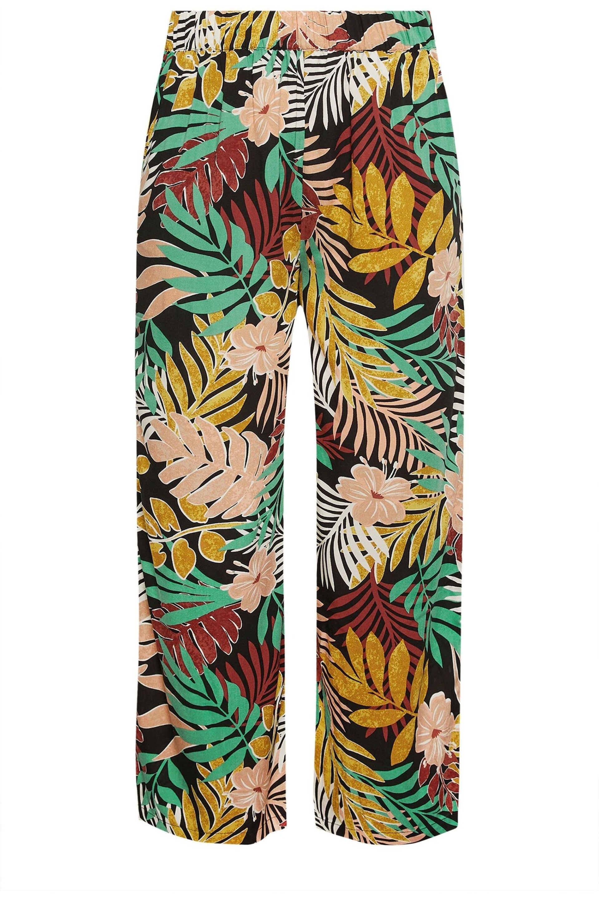 Yours Curve Black Tropical Print Wide Leg Trousers - Image 6 of 6