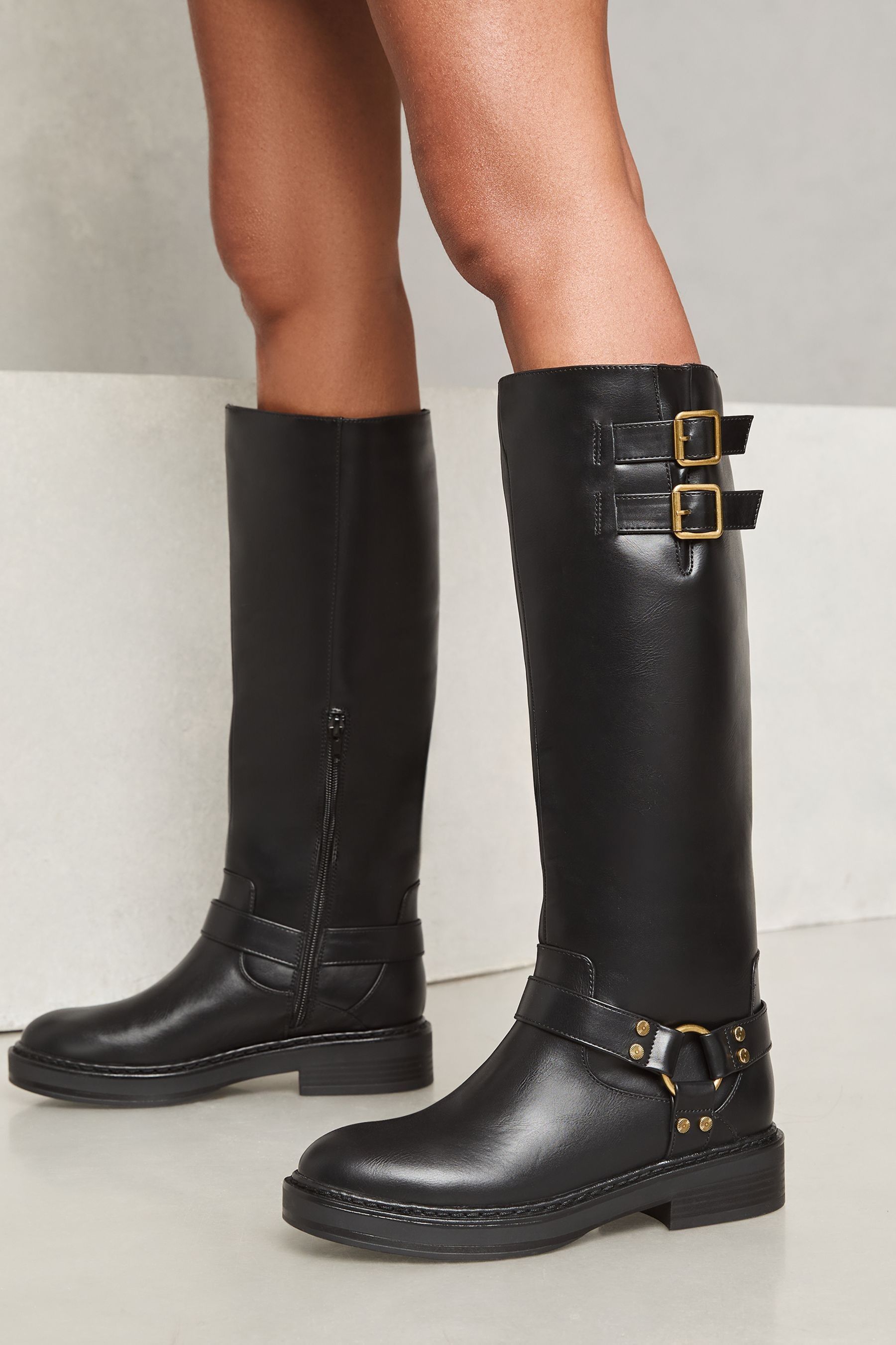 Buy Lipsy Black Knee High Moto Faux Leather Biker Boot from the Next UK online shop