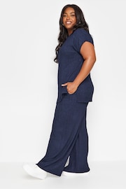 Yours Curve Blue Crinkle Plisse Trousers - Image 2 of 5