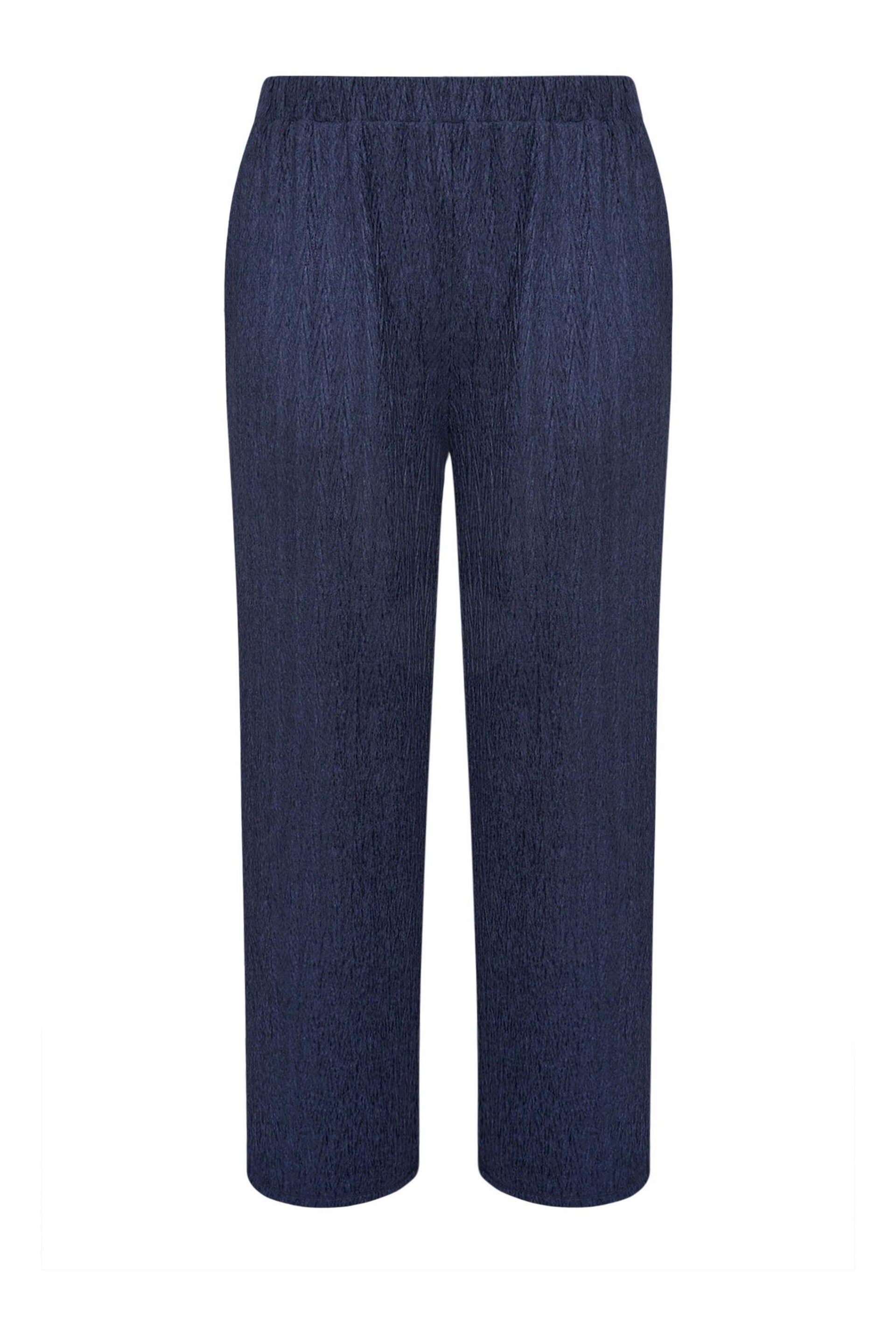 Yours Curve Blue Crinkle Plisse Trousers - Image 5 of 5