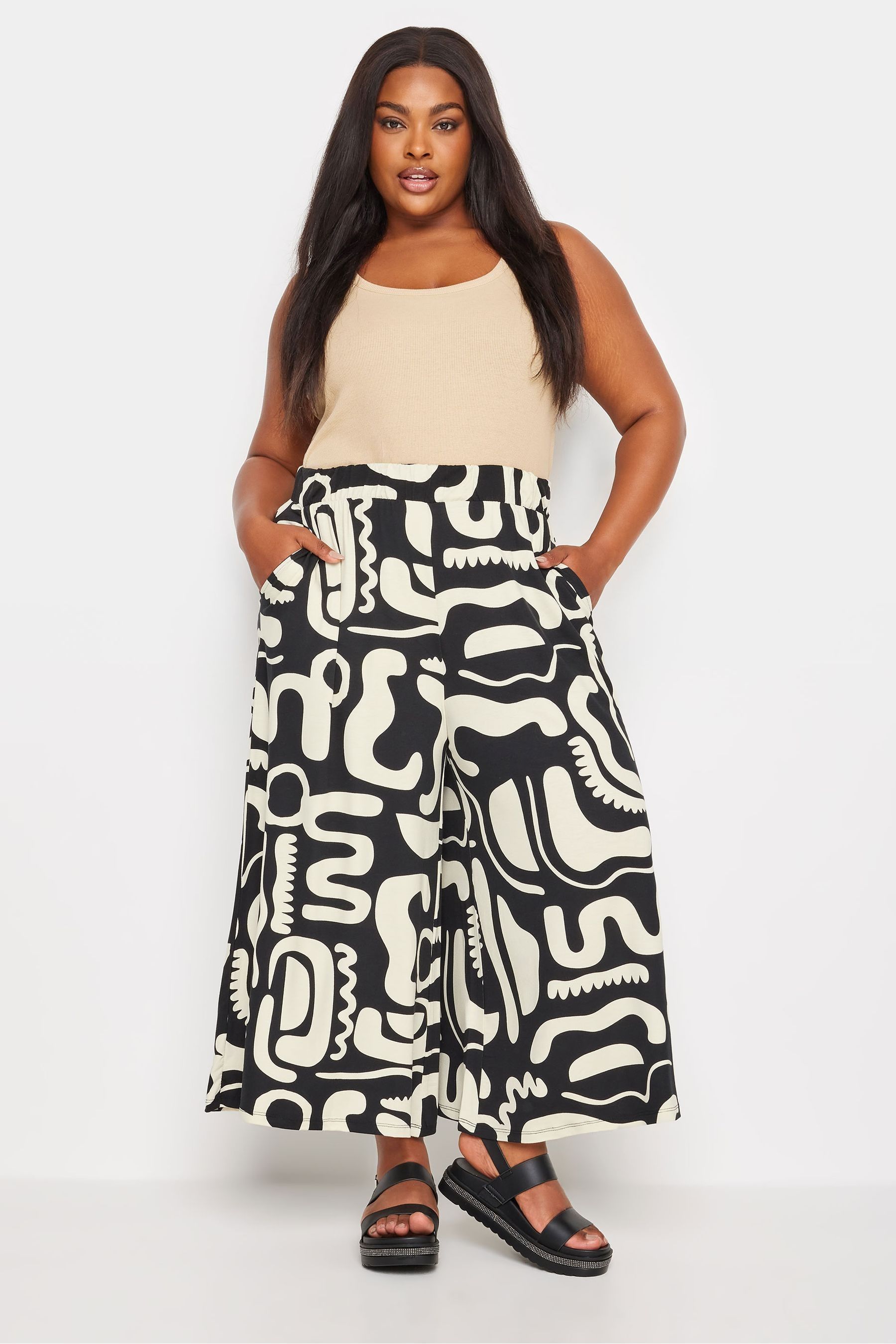 Yours Curve Black Dark Jersey Midaxi Culottes 22 24 Womens