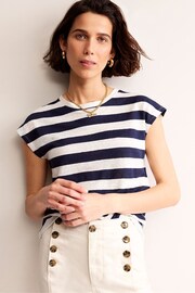 Boden Cream Louisa Crew Neck Linen T-Shirt - Image 1 of 5