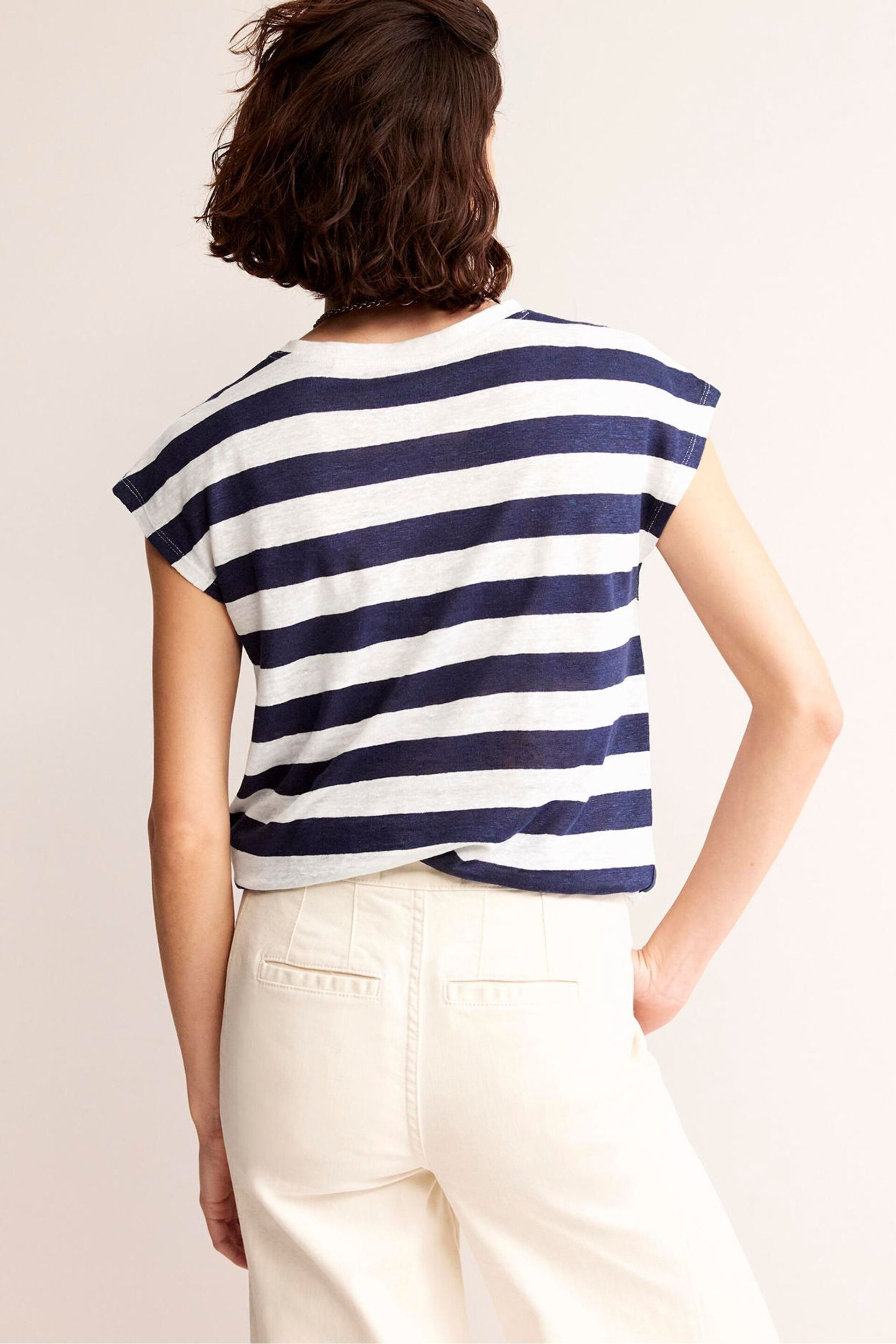 Boden Cream Louisa Crew Neck Linen T-Shirt - Image 2 of 5