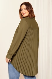 Curves Like These Khaki Green Pleated Back Button Through Shirt - Image 2 of 4