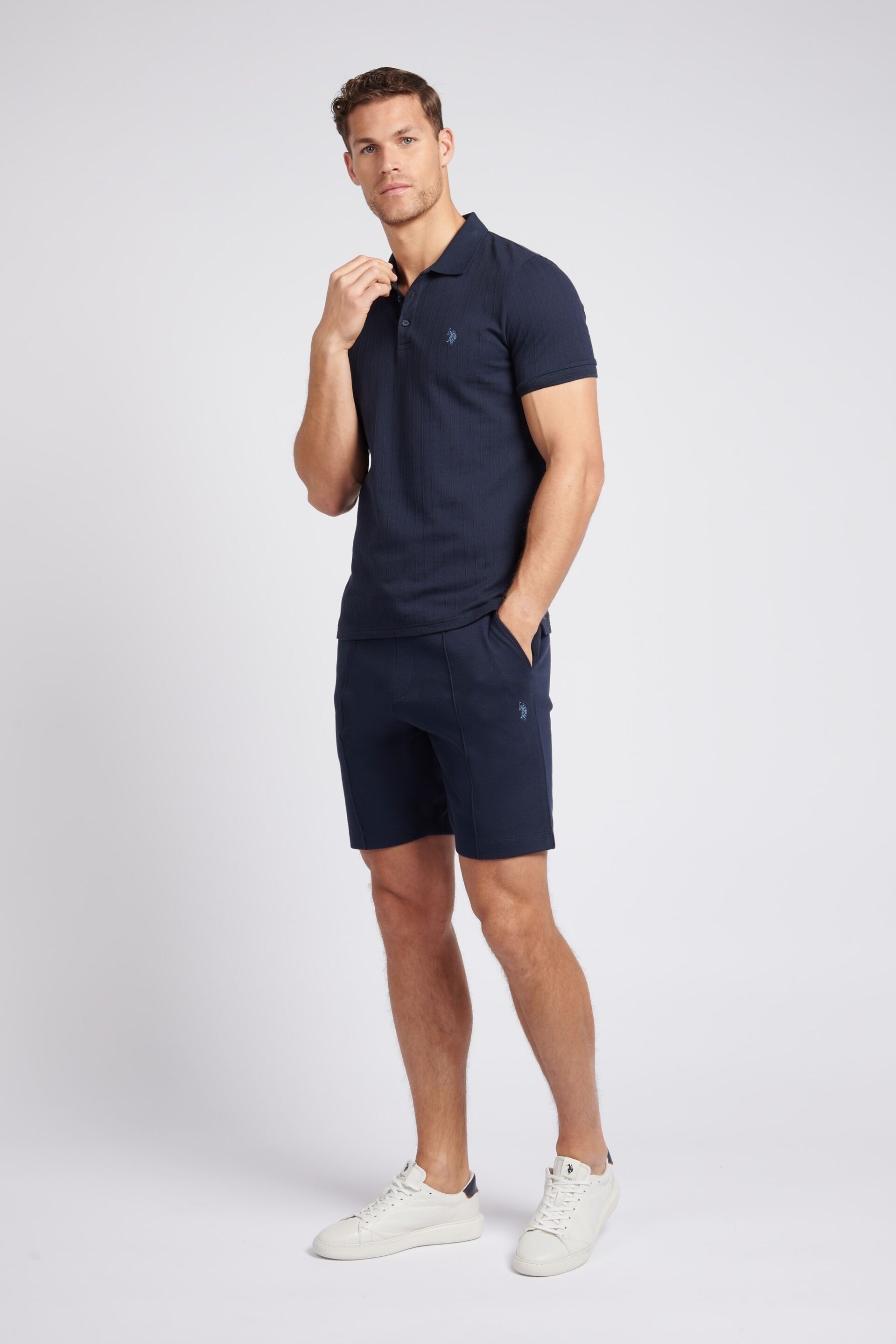 U.S. Polo Assn. Mens Blue Classic Fit Pin Tuck Shorts - Image 3 of 7