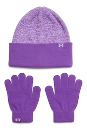 Under Armour Purple Kid's Beanie and Gloves Set - Image 1 of 2