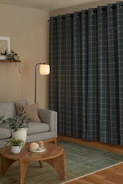 Green Brushed Check Super Thermal Eyelet Curtains - Image 2 of 7