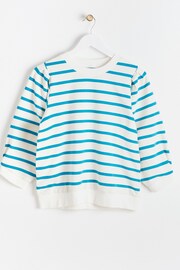 Oliver Bonas Green Stripe Pleat Sleeve T-Shirt - Image 1 of 5