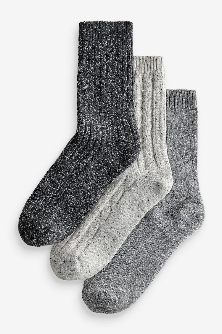 Grey Sparkle Thermal Wool Blend Ankle Socks With Silk 3 Pack - Image 1 of 4