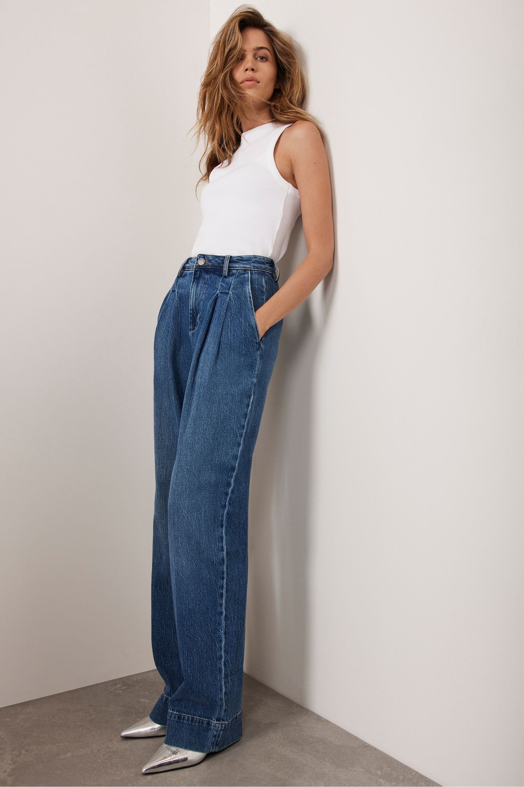 Buy Mint Velvet Blue Pleat Front Wide Jeans from the Next UK online shop