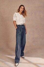 Mint Velvet Blue Pleat Front Wide Jeans - Image 2 of 4