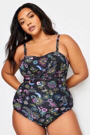 Yours Curve Black Floral Paisley Print Tummy Control Swimsuit - Image 2 of 6