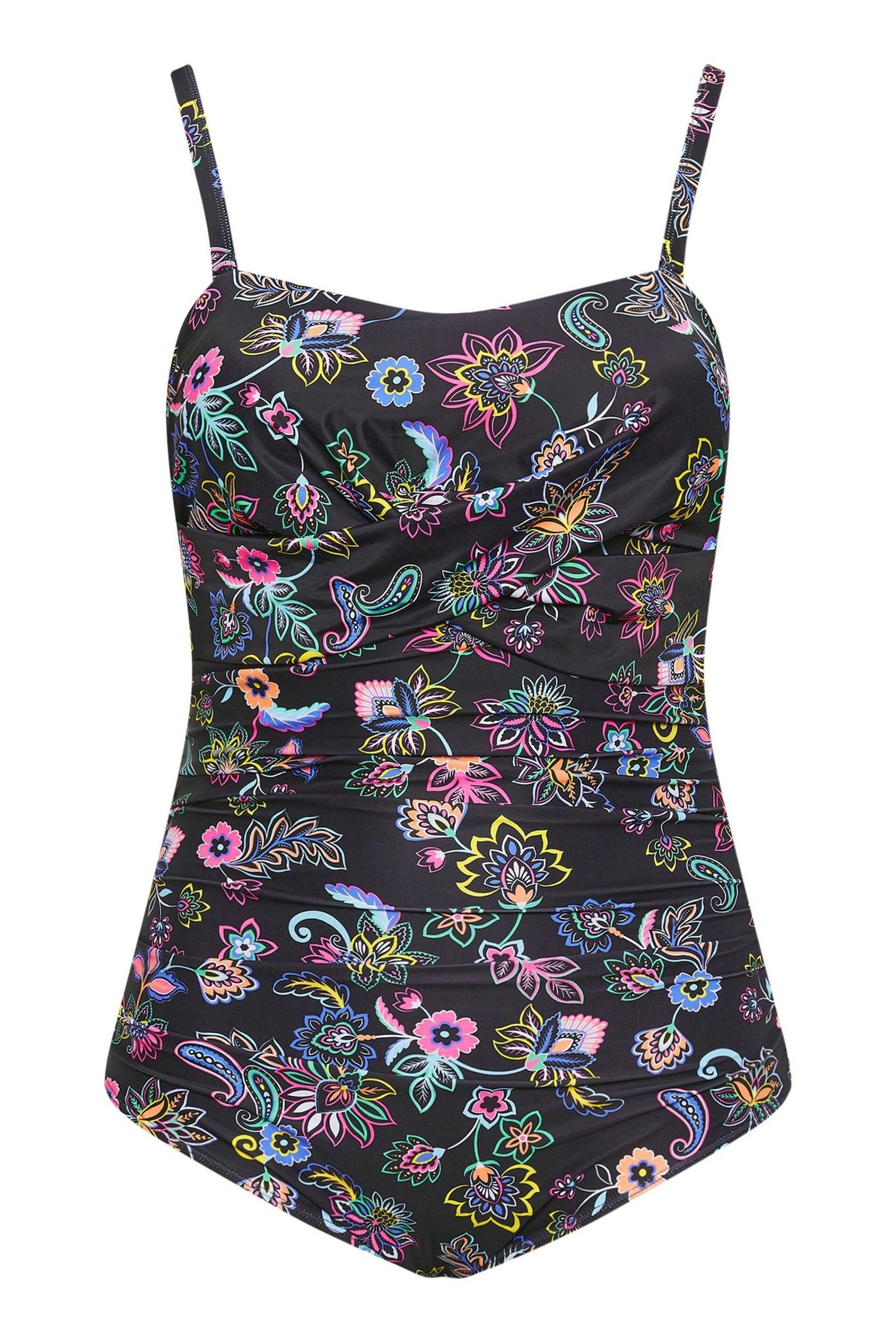 Yours Curve Black Floral Paisley Print Tummy Control Swimsuit - Image 5 of 6