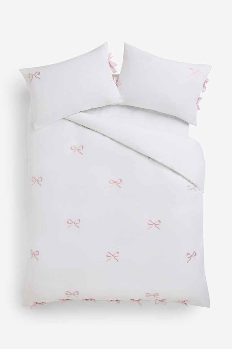 Buy White/Pink Bow Embroidered Duvet Cover and Pillowcase Set from Next