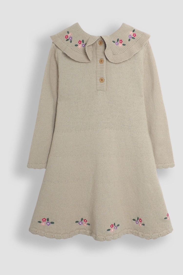 JoJo Maman Bébé Grey Flower Embroidered Collar Knit Dress - Image 2 of 3