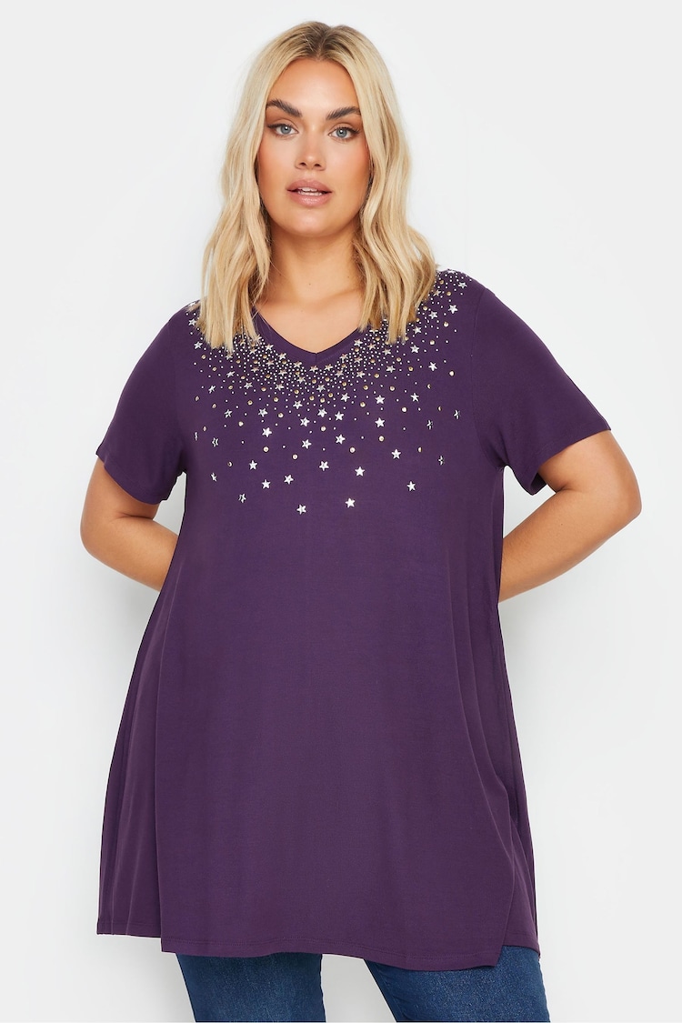 Yours Curve Purple Star Stud Embellished Top - Image 1 of 4