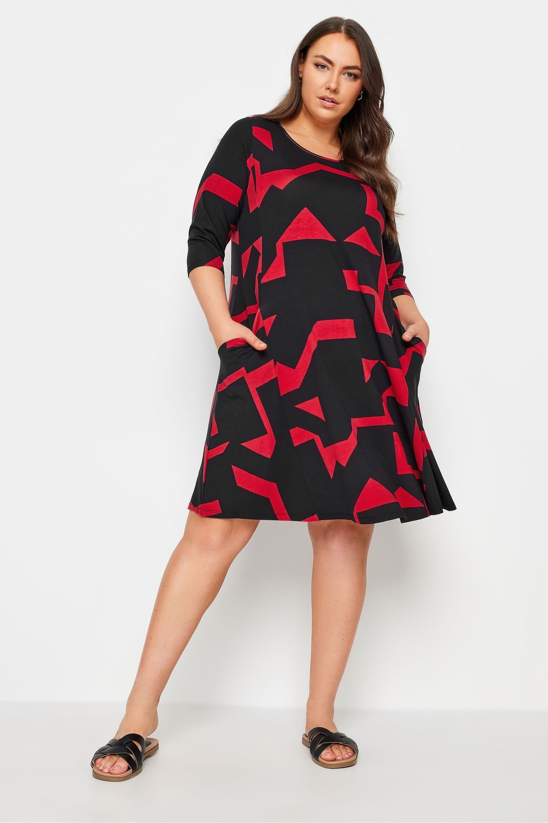 Yours Curve Black Abstract Print Pocket Dress - Image 1 of 5